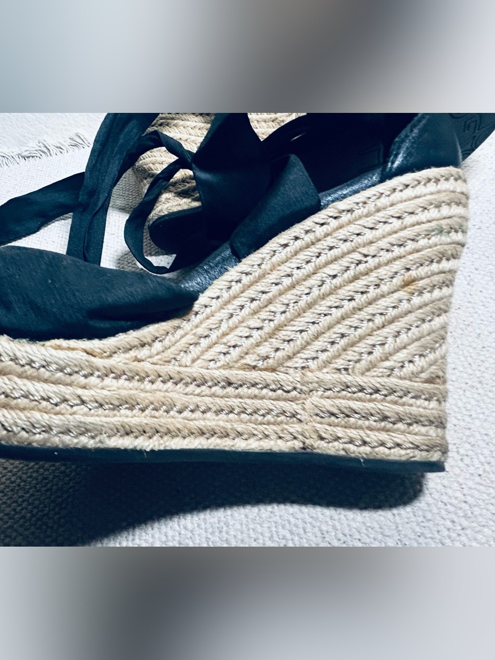 UGG Black Espadrille Wedge Sandals with Ankle Wrap - Picture 11 of 14
